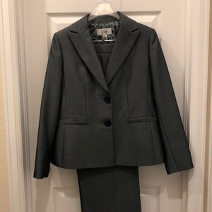 Grey pinstripe pants suit